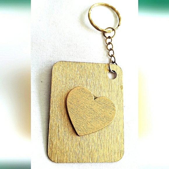 NEW Handmade Keychain Bag Tag! Italian Wood ArtDeco3. "I LOVE My Bag" Wood Heart - Picture 5 of 6